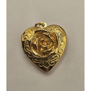 small goldtone heart locket with rose accent locket pendant